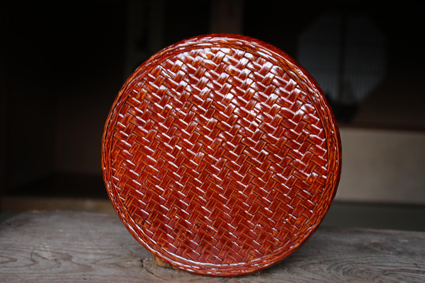 Vintage Bamboo Tray – Handwoven Lacquered Bamboo Tea Ceremony Tray 14.3in