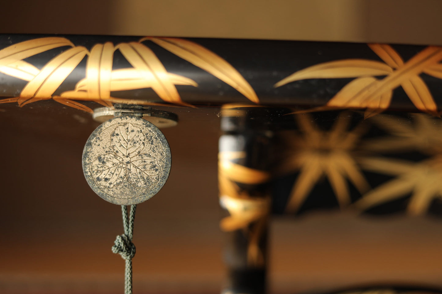 Japanese Lacquer Bookrest – Antique Meiji Era Furniture With Gold Bamboo & Sparrow Motif