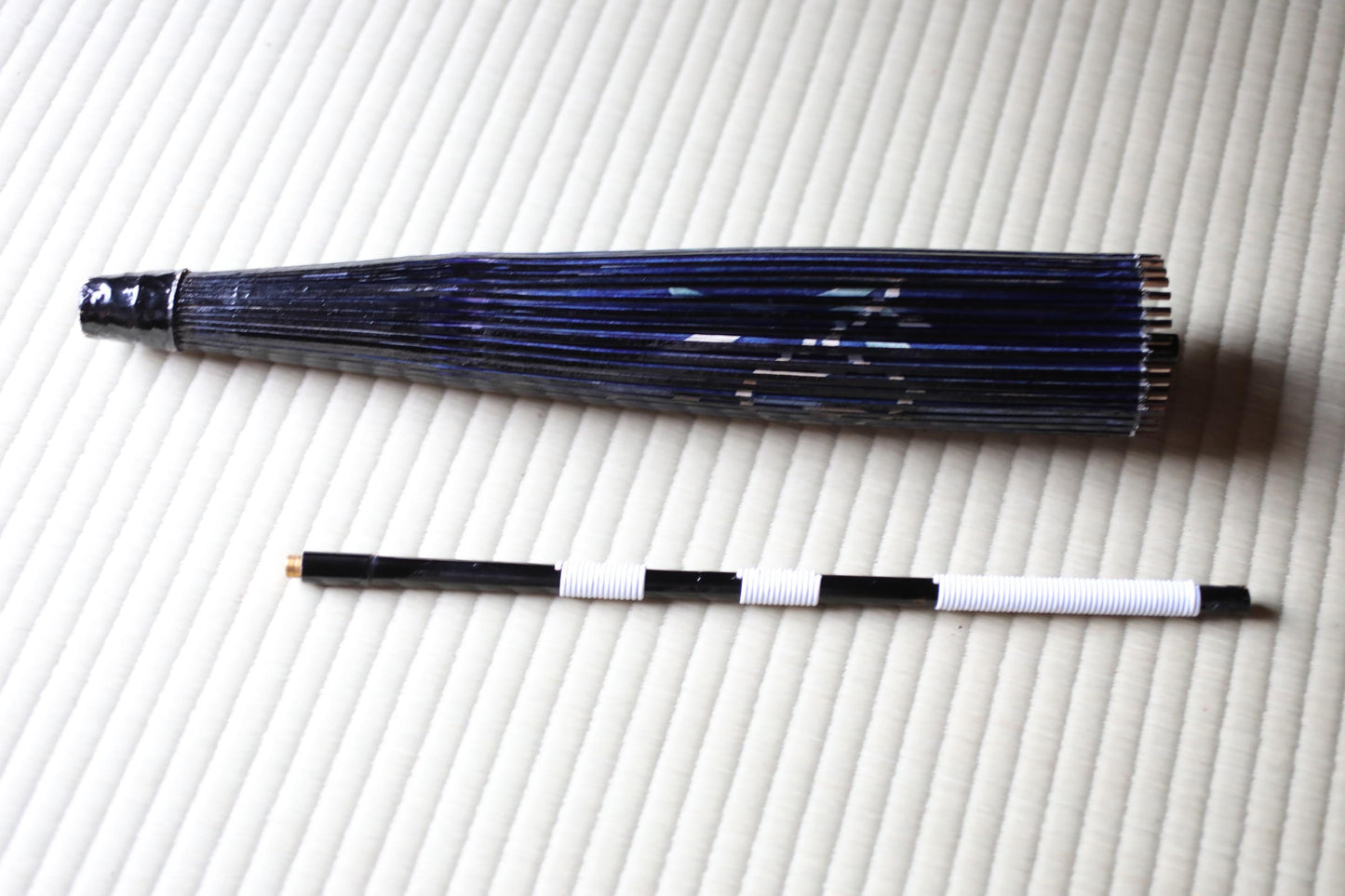Japanese Vintage wagasa Umbrella: Swallows and Willows Indigo Paper & Bamboo Kimono