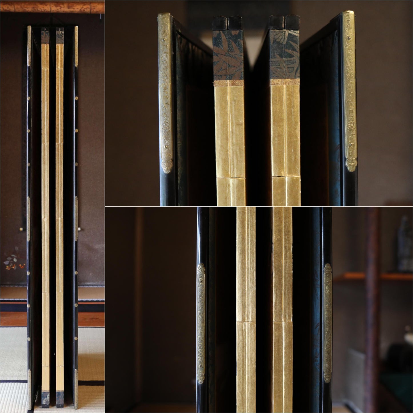 Japanese Antique Folding Screen - 1800s Gold Leaf Byobu with Luxury Cloud Painting