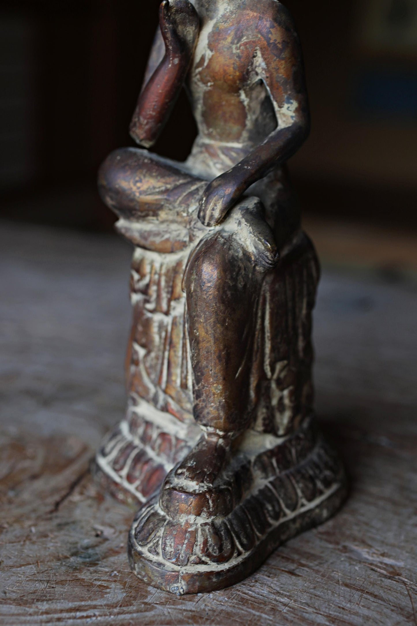 Japanese Bronze Buddha Statue – Antique Miroku Maitreya Bodhisattva Sculpture H10.8in