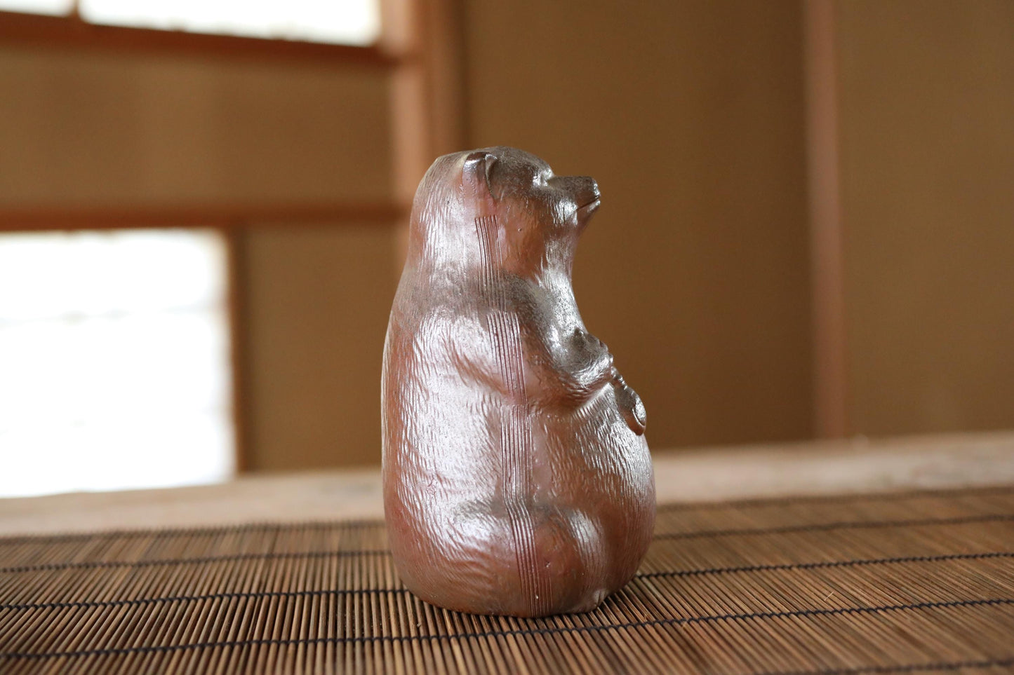 Bizen Ware Sake Bottle - Vintage Pottery Raccoon Dog Doll, Edo Era Craft