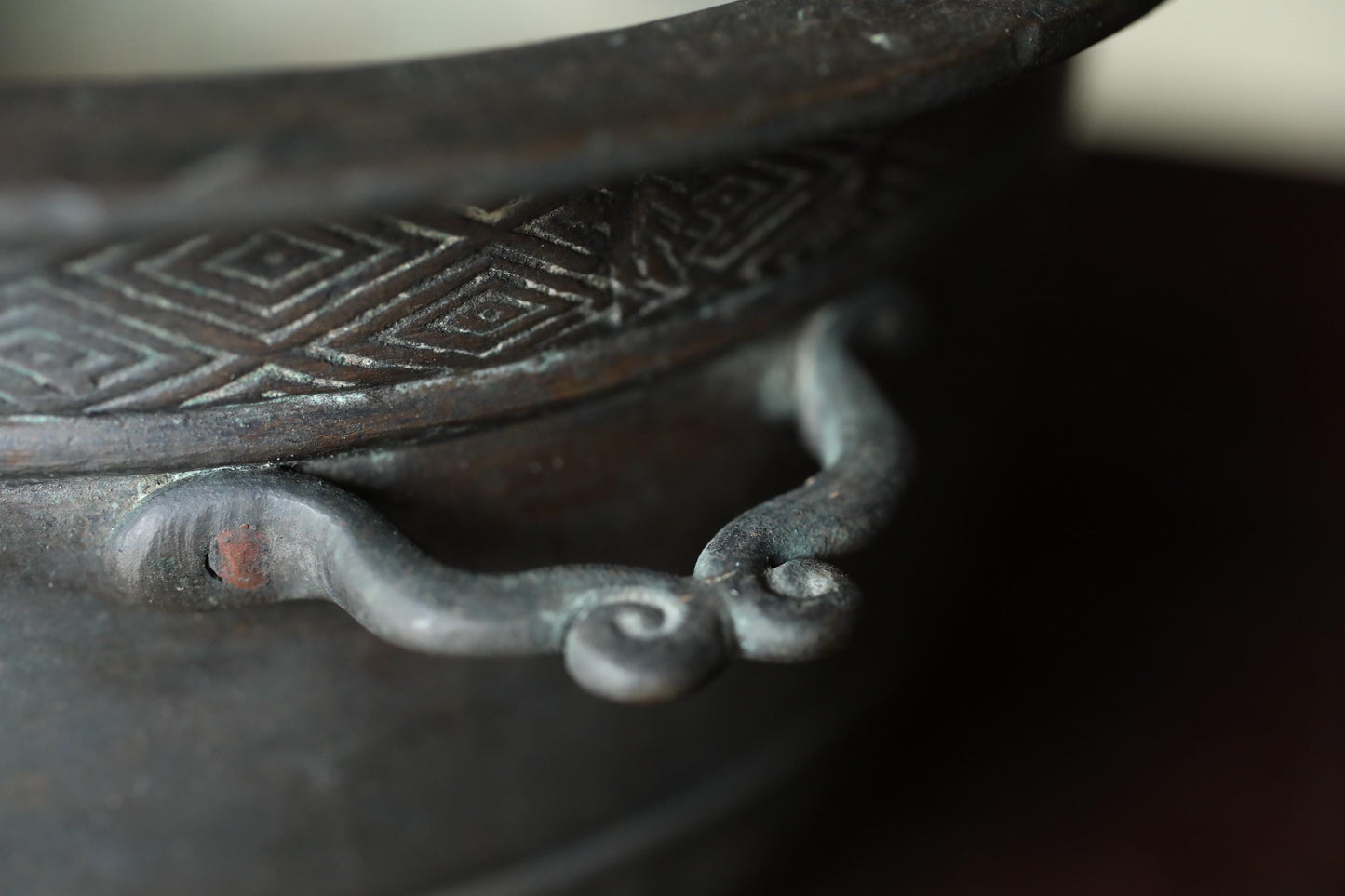 Antique Bronze Censer - Japanese Incense Burner with Lion and Peony Relief