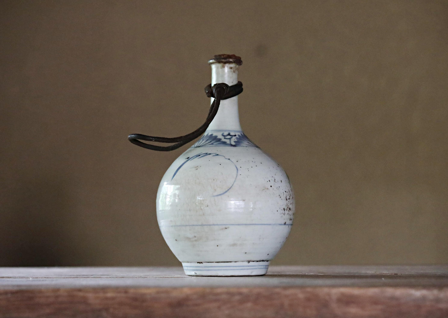 Japanese Antique Sake Bottle - Indigo Blue Sometsuke Porcelain Vase Edo Period Tokuri