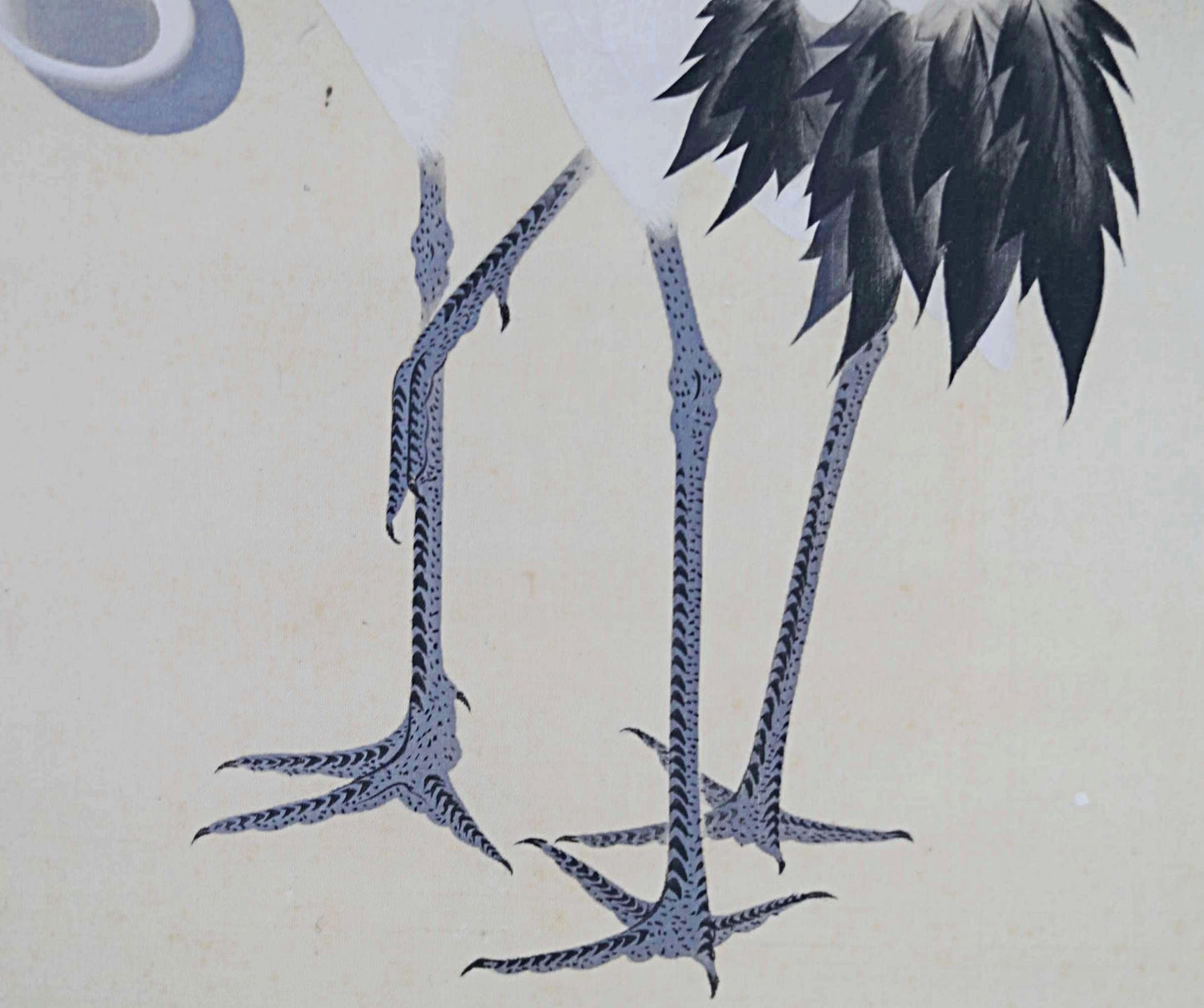 Japanese Hanging Scroll - Vintage Silk Mounted Painting of Pair of Cranes Artwork