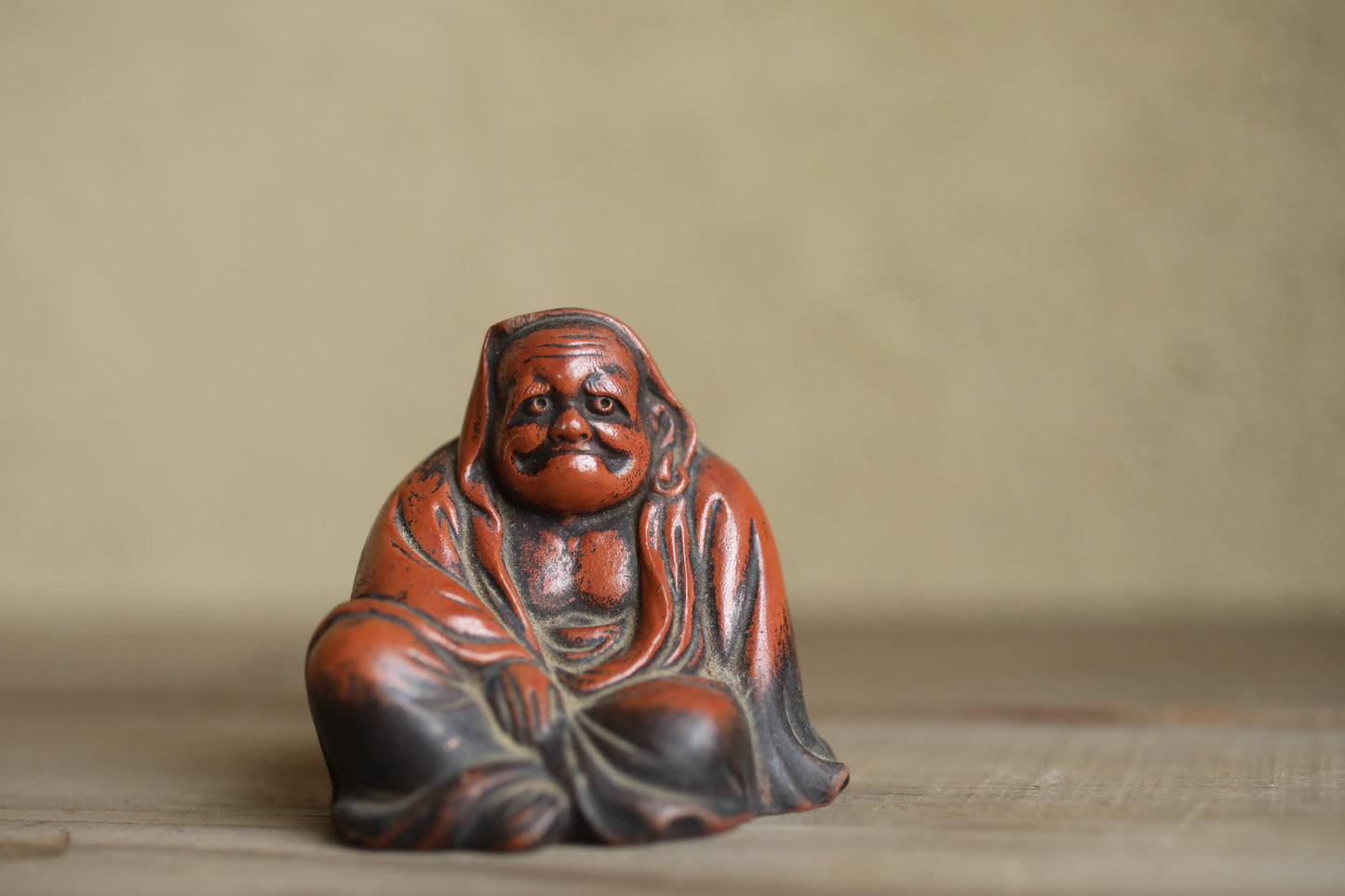 Japanese Daruma Statue - Antique Bizen Ware Pottery Zen Monk Figurine Gift