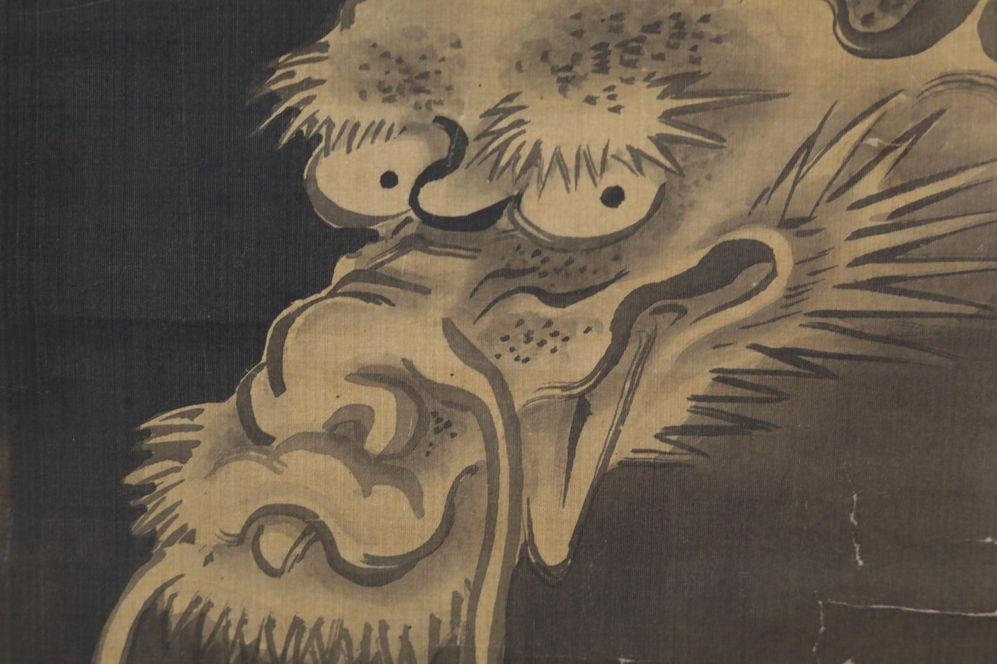 Antique Japanese Dragon Scroll – Edo Period Art | Rising Dragon Painting on Silk Brocade