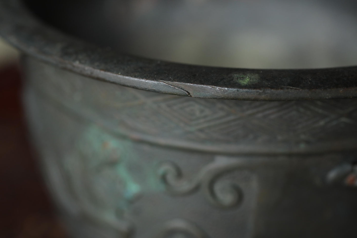 Antique Bronze Censer - Japanese Incense Burner with Lion and Peony Relief