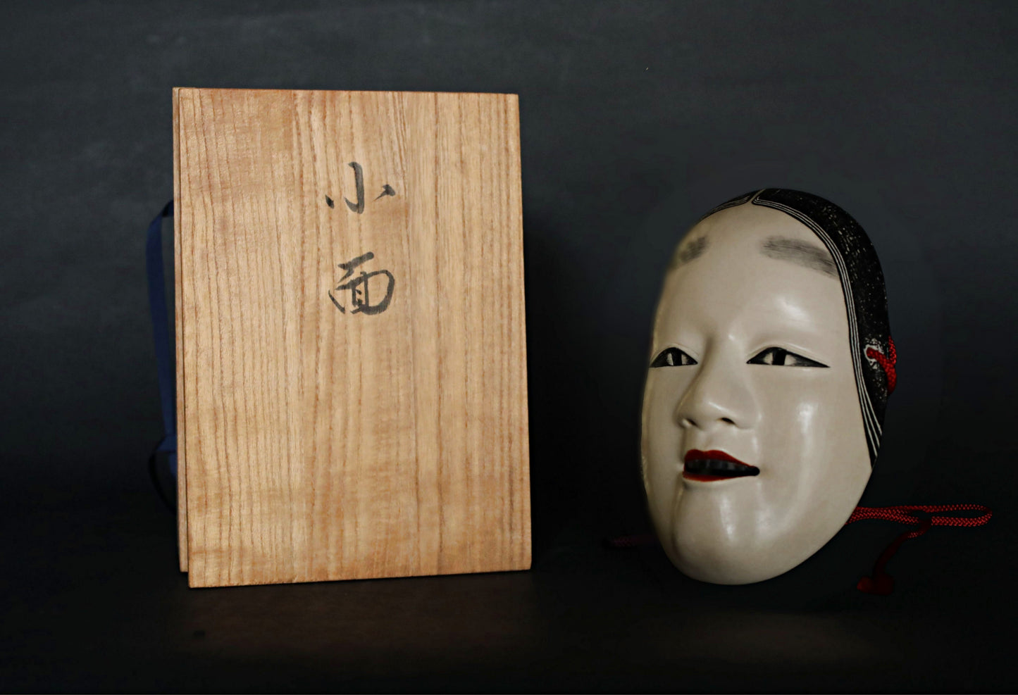 Japanese NOH mask wood carving KOOMOTE wall ornament Famous master signed boxed