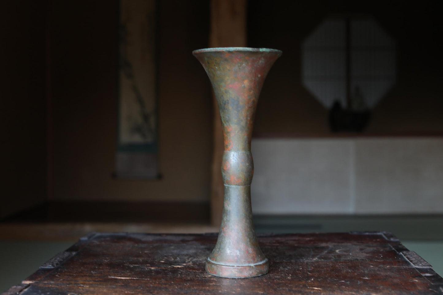 Vintage Japanese Vase - Hand Cast Bronze Flower Vase with Aged Patina