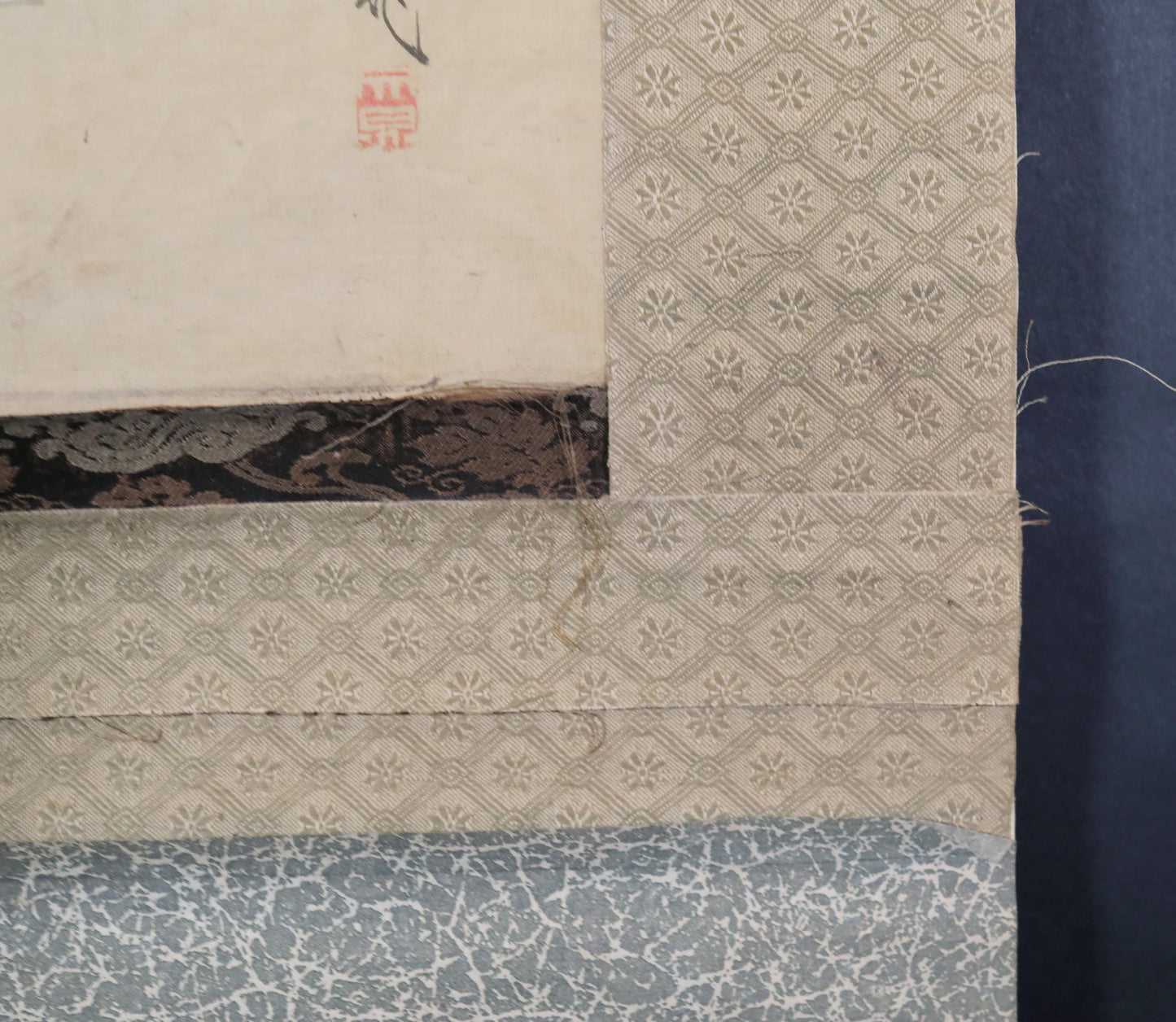 Japanese Antique Scroll - Signed Kakejiku Hermit Zen Painting With Peach Symbol