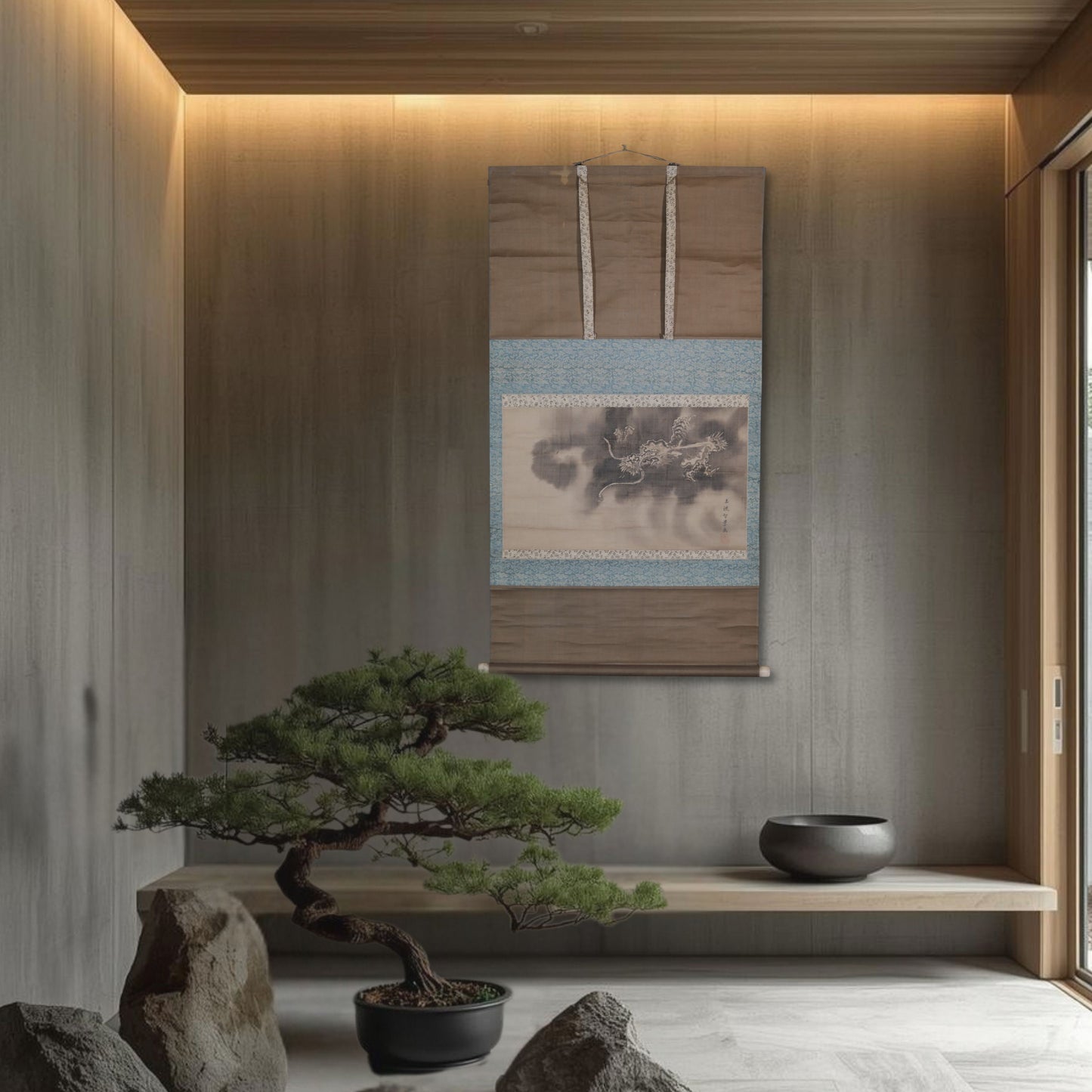 Scroll Painting- Antique Japanese Dragon Edo, Symbol of Success & Protection, Zen Wall Art