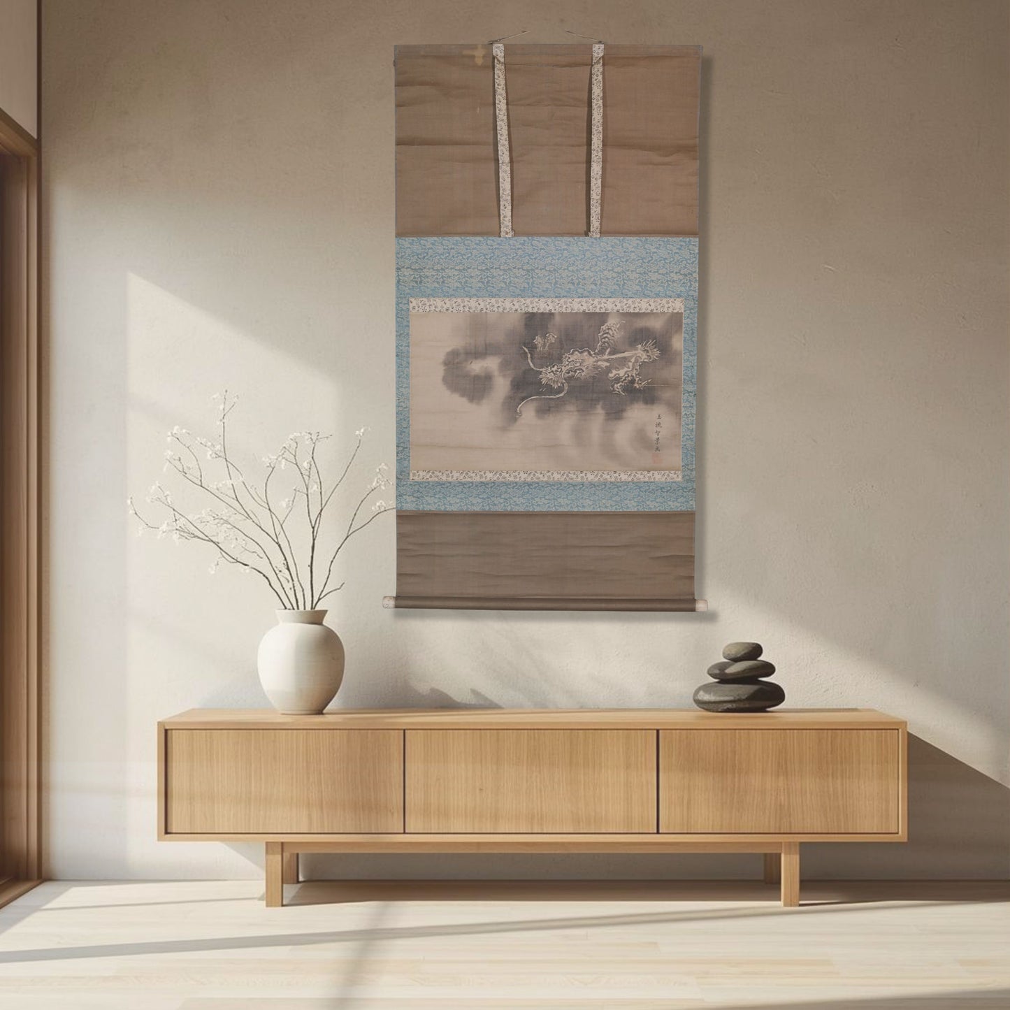 Scroll Painting- Antique Japanese Dragon Edo, Symbol of Success & Protection, Zen Wall Art