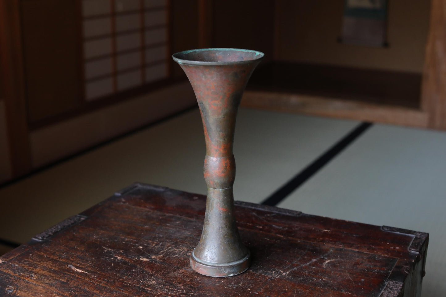 Vintage Japanese Vase - Hand Cast Bronze Flower Vase with Aged Patina