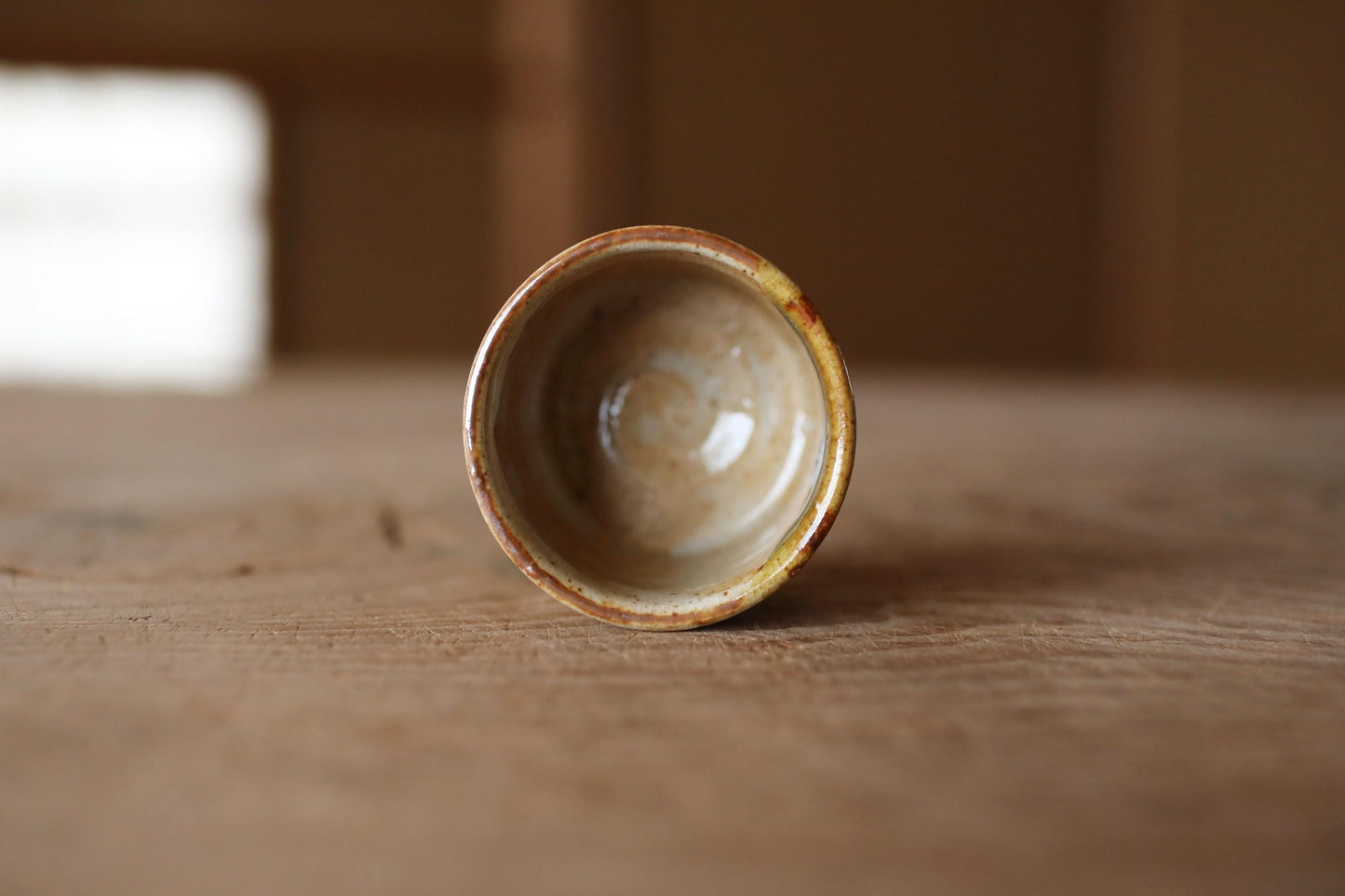 Oribe Ware Sake Cup - Vintage Japanese Ceramic Guinomi with Green Glaze Box