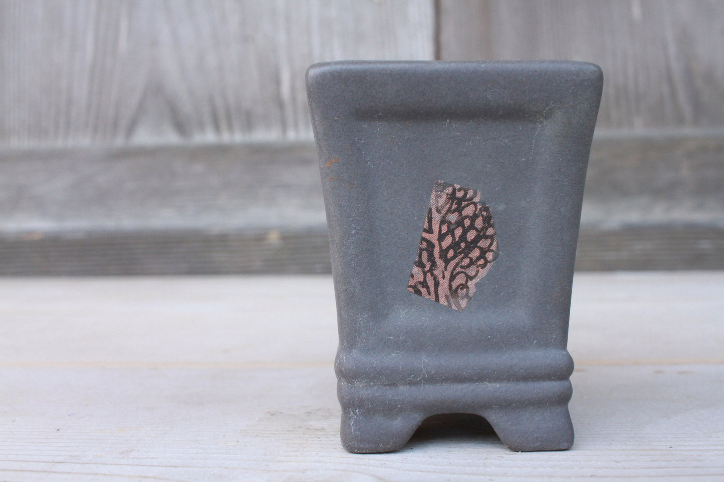Mini Bonsai Pot - Japanese Vintage Matte Black Ceramic Square Planter with Kanji Signature