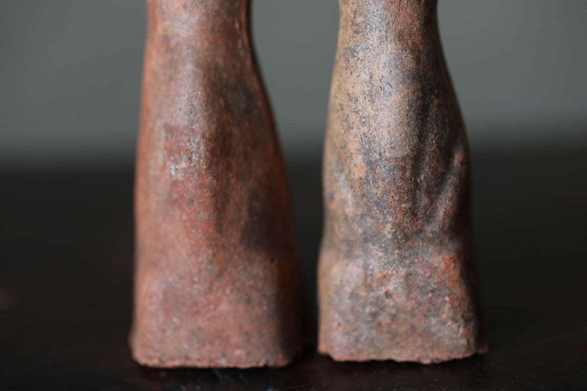 Japanese Antiques KITSUNE Dolls, Imado-yaki Pottery Pair (H3.7in)