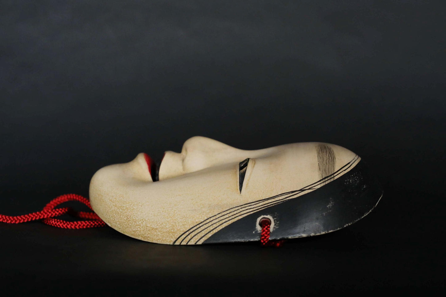 Japanese Noh Mask - Magojirō Signed Wood Carving | Elegant Wall Ornament with Silk Bag