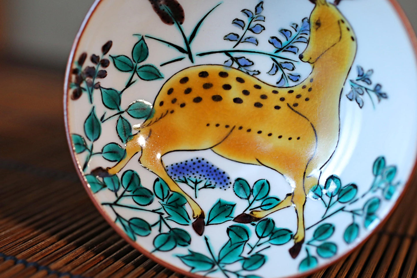 Kutani Sake Cup - Hand Painted Deer Design Porcelain Cup with Wooden Box Gift