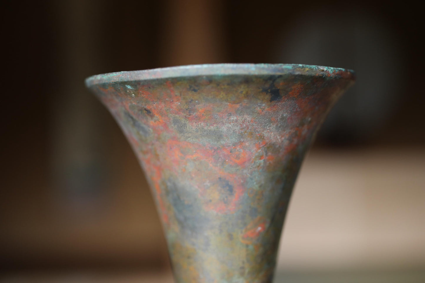 Vintage Japanese Vase - Hand Cast Bronze Flower Vase with Aged Patina
