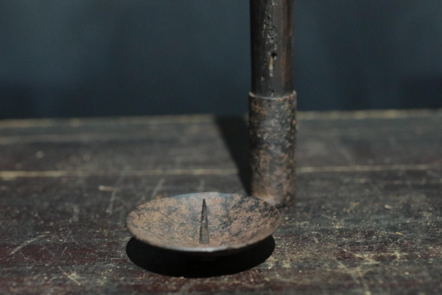 Japanese Antique Candle Stand – Edo Period Wood & Iron Hanging Holder with Defensive Design