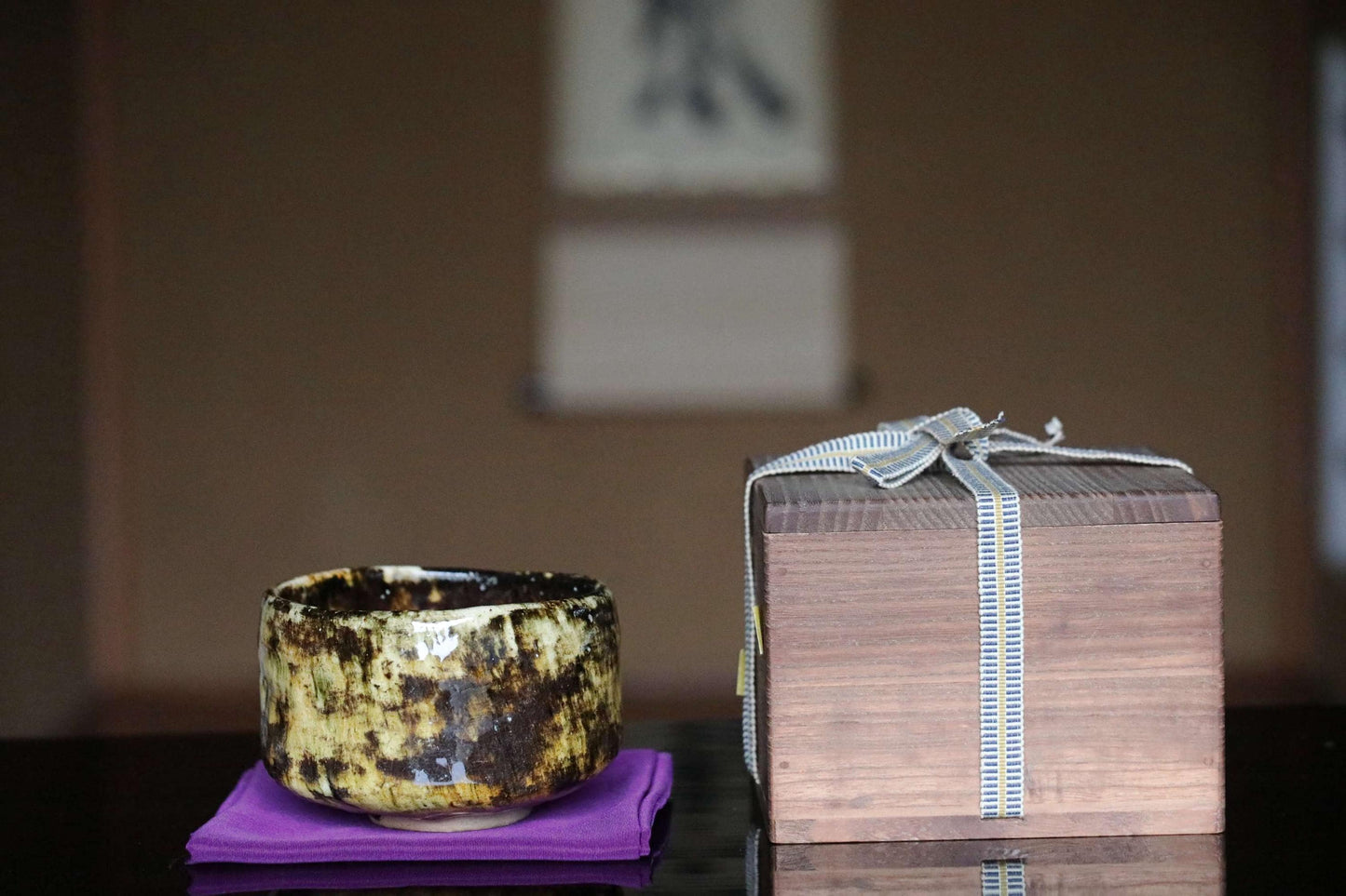 Shoudai-yaki Matcha Bowl - Handmade Japanese Tea Bowl with Straw Ash Glaze & Box
