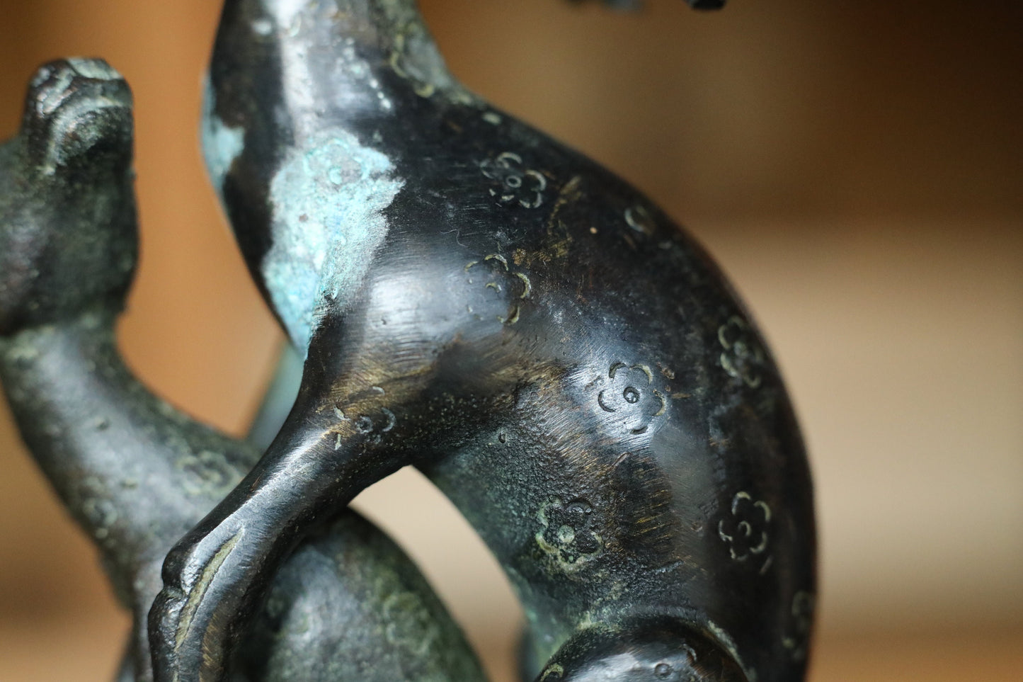 Bronze Antique Seal - Asian Nested Deer Family Stamp | 1800s Vintage Bronze Art