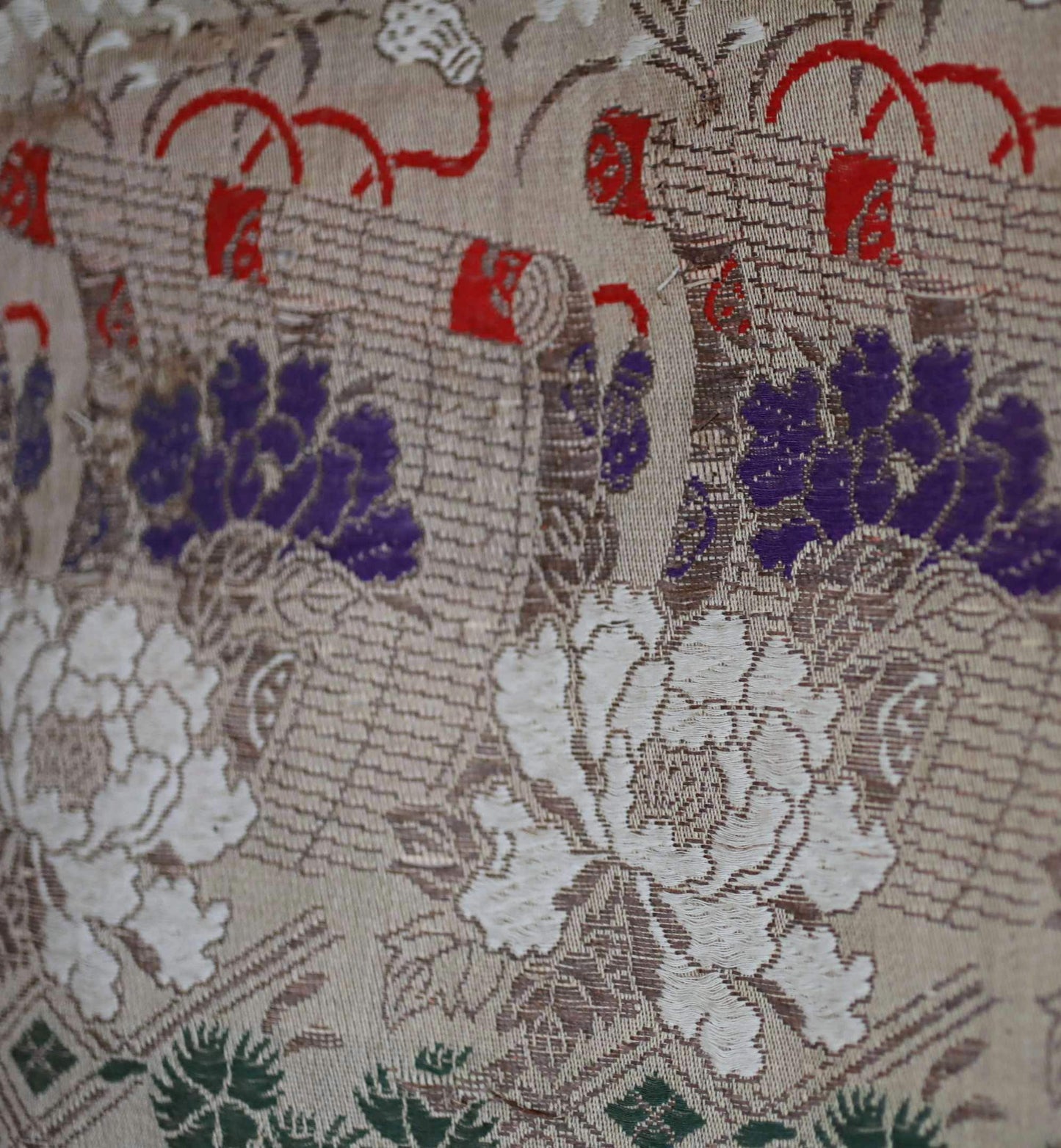 Japanese Silk Textile – Antique Taisho Era Phoenix Floral Tapestry Wall Hanging