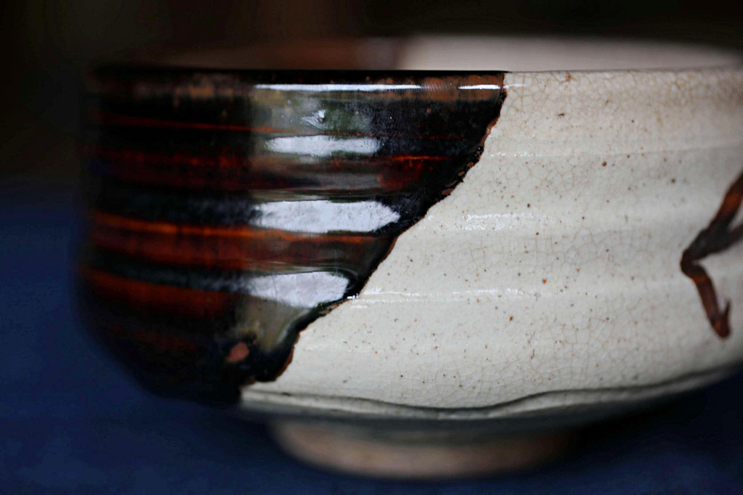 Antique Oribe Tea Bowl - Japanese Handmade Ceramic Bowl | Signed Chawan