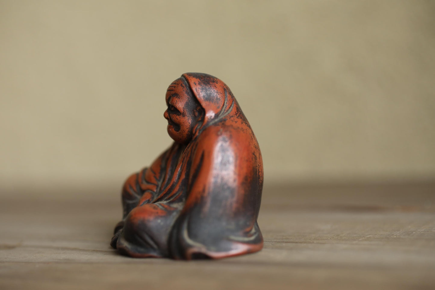 Japanese Daruma Statue - Antique Bizen Ware Pottery Zen Monk Figurine Gift