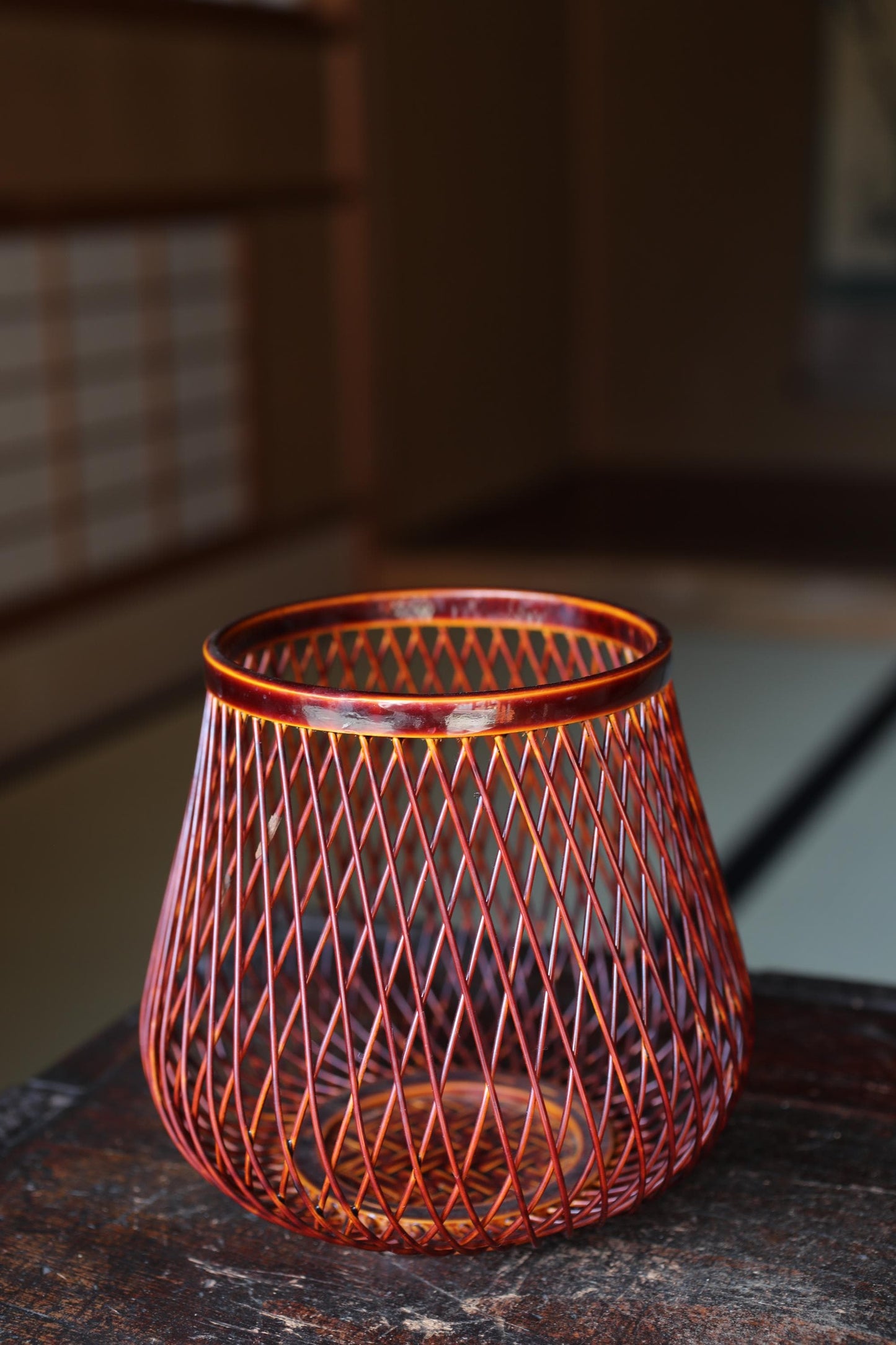 Japanese Bamboo Basket - Vintage Woven Bamboo Vase with Ceramic Ikebana Holder