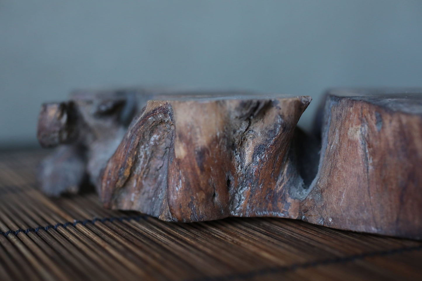 Wood Slab Pedestal - Japanese Vintage Bonsai Display Stand With Natural Burl Wood