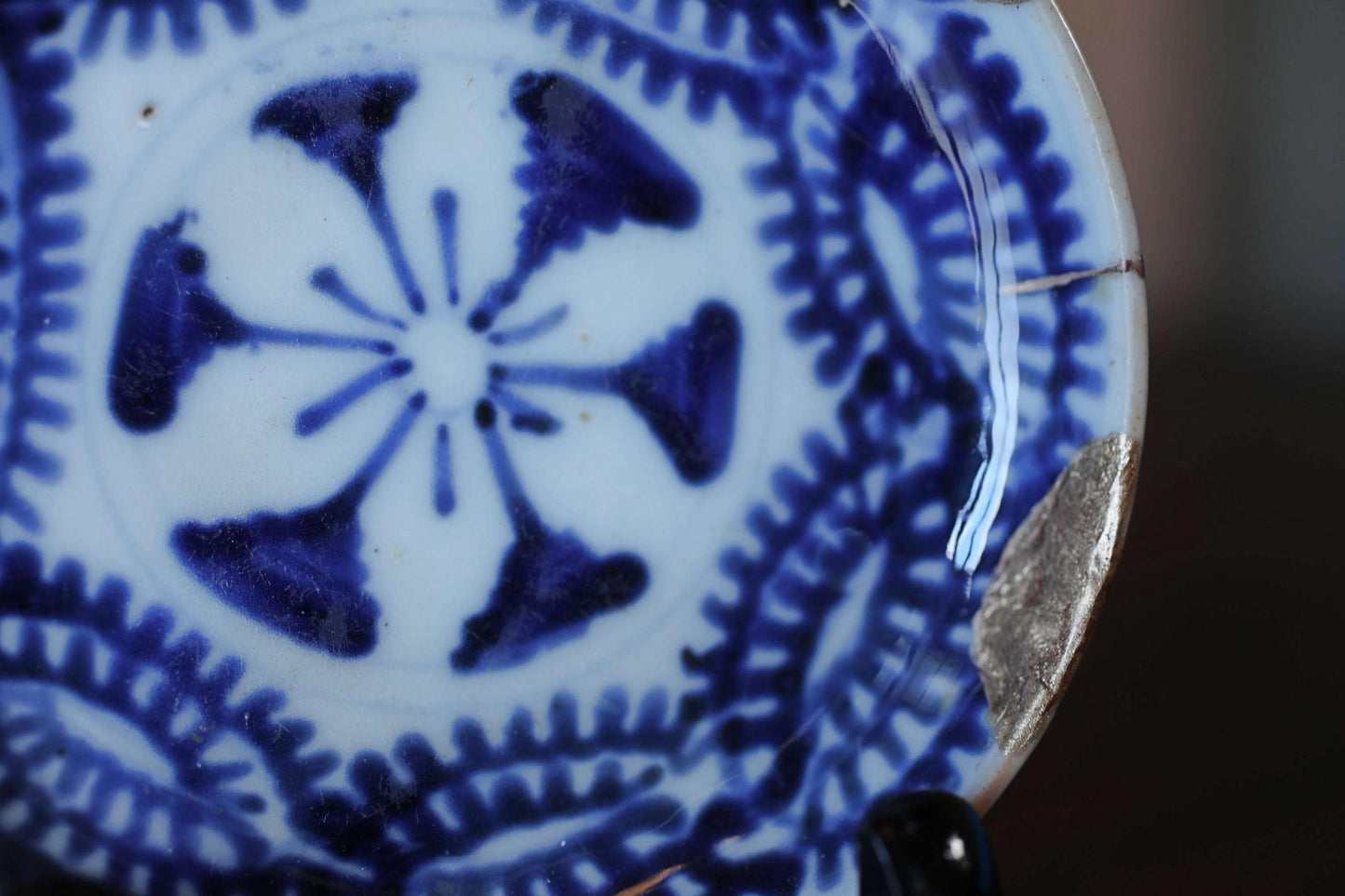 Vintage Sometsuke Plate - Japanese Porcelain Dish | Blue White Ceramic, Kintsugi Repaired