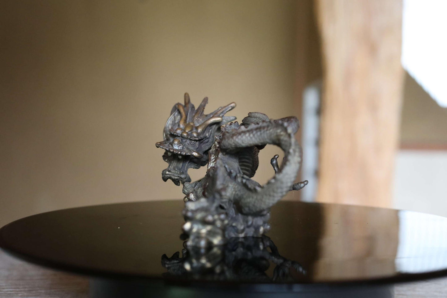 Japanese Dragon Statue - Bronze Dragon Figurine With Crystal Ball, Feng Shui Decor