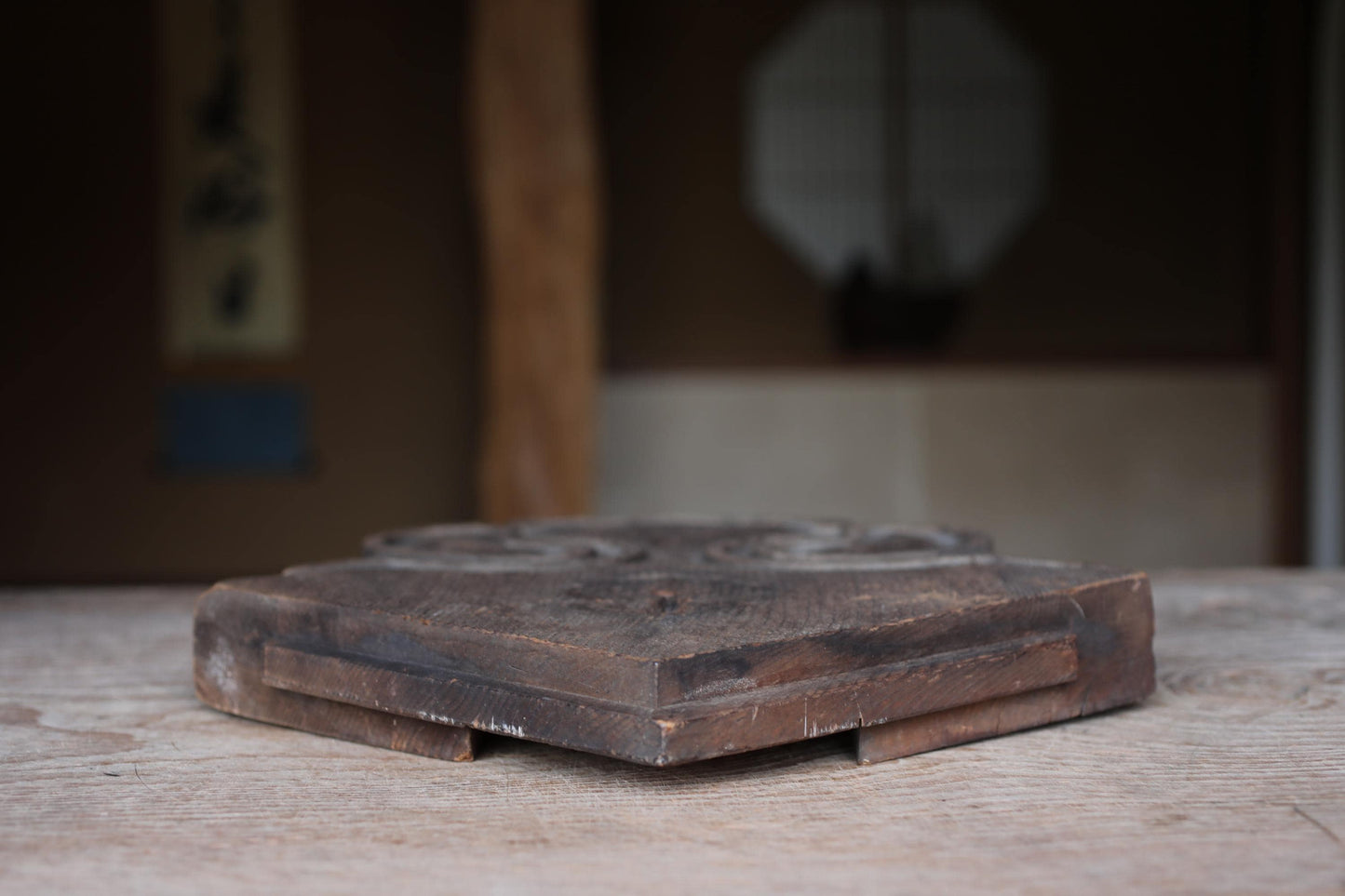 Antique Japanese Wood Carving - Wooden Cloud Pedestal | Buddhist Temple Art Sculpture