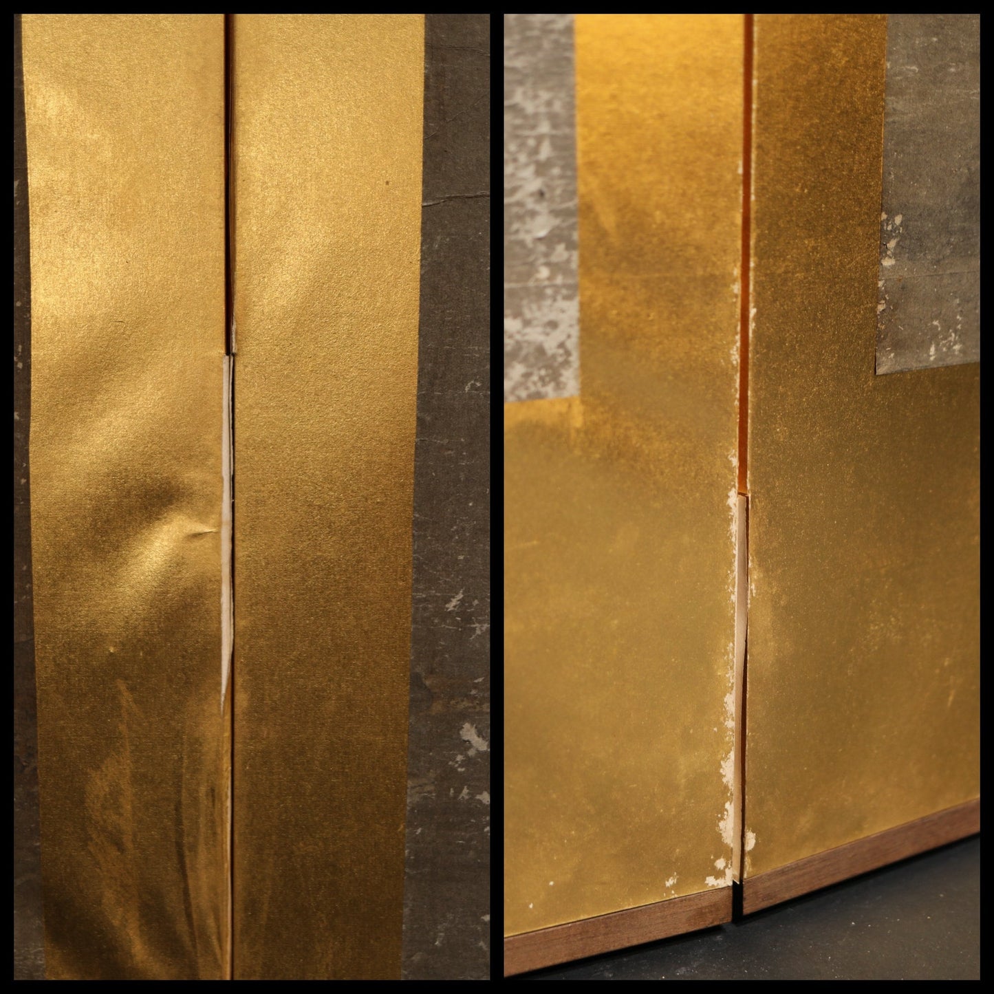 Japanese Antique Byobu Folding Room Divider - Edo Period Screen with Gold Ink Painting