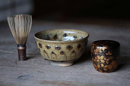 Vintage Kiseto Matcha Bowl – Handmade Japanese Tea Bowl with Peacock Pattern