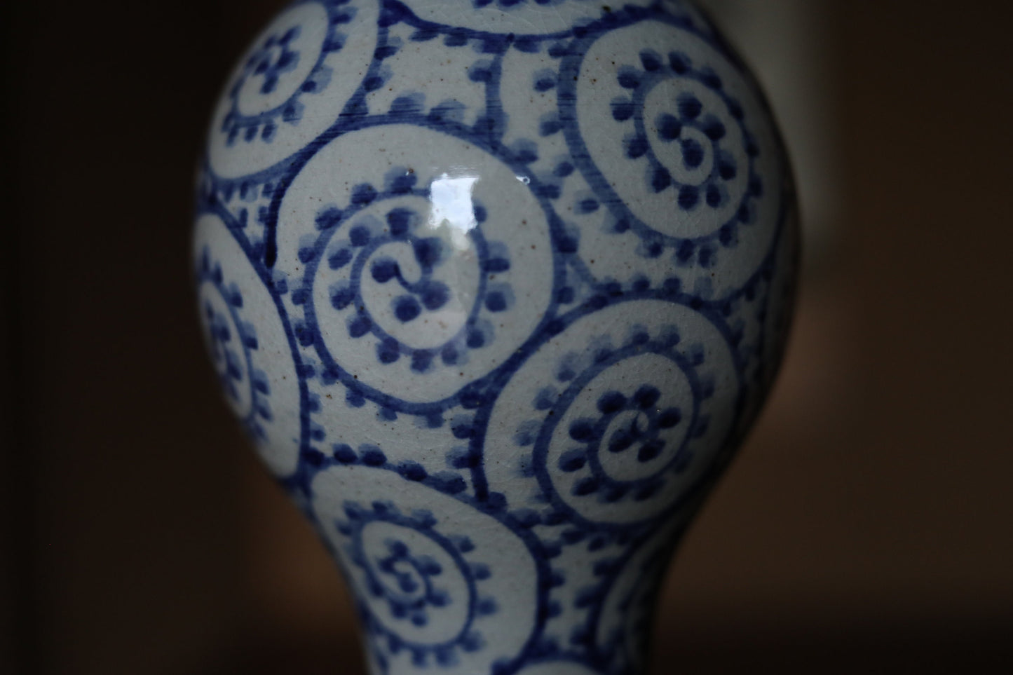 Vintage Koimari Sake Bottle - Indigo Blue Porcelain Vase With Octopus Arabesque Pattern