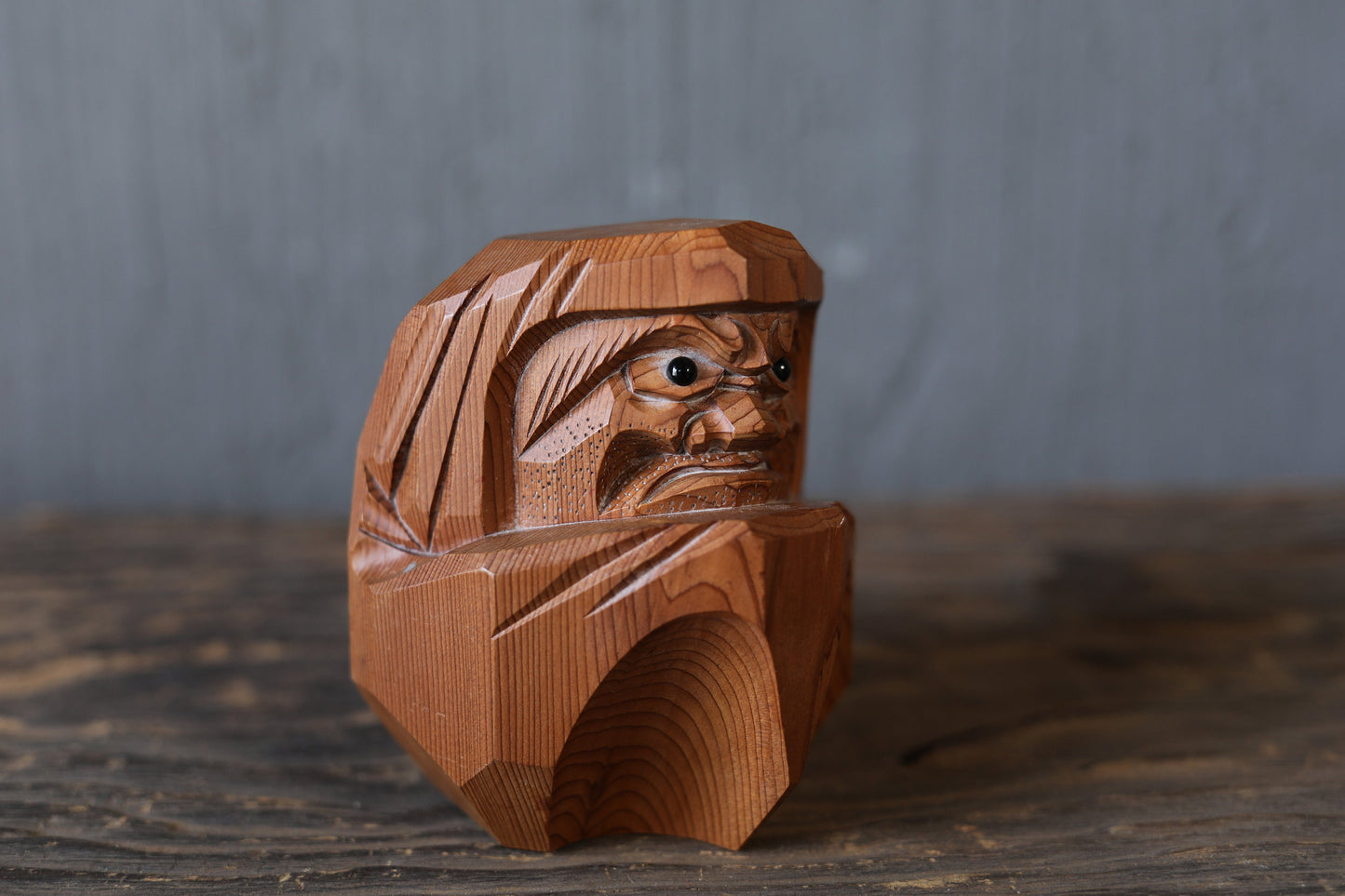 Hand Carved Daruma Doll - Vintage Japanese Wooden Figurine | Signed Artist Sculpture