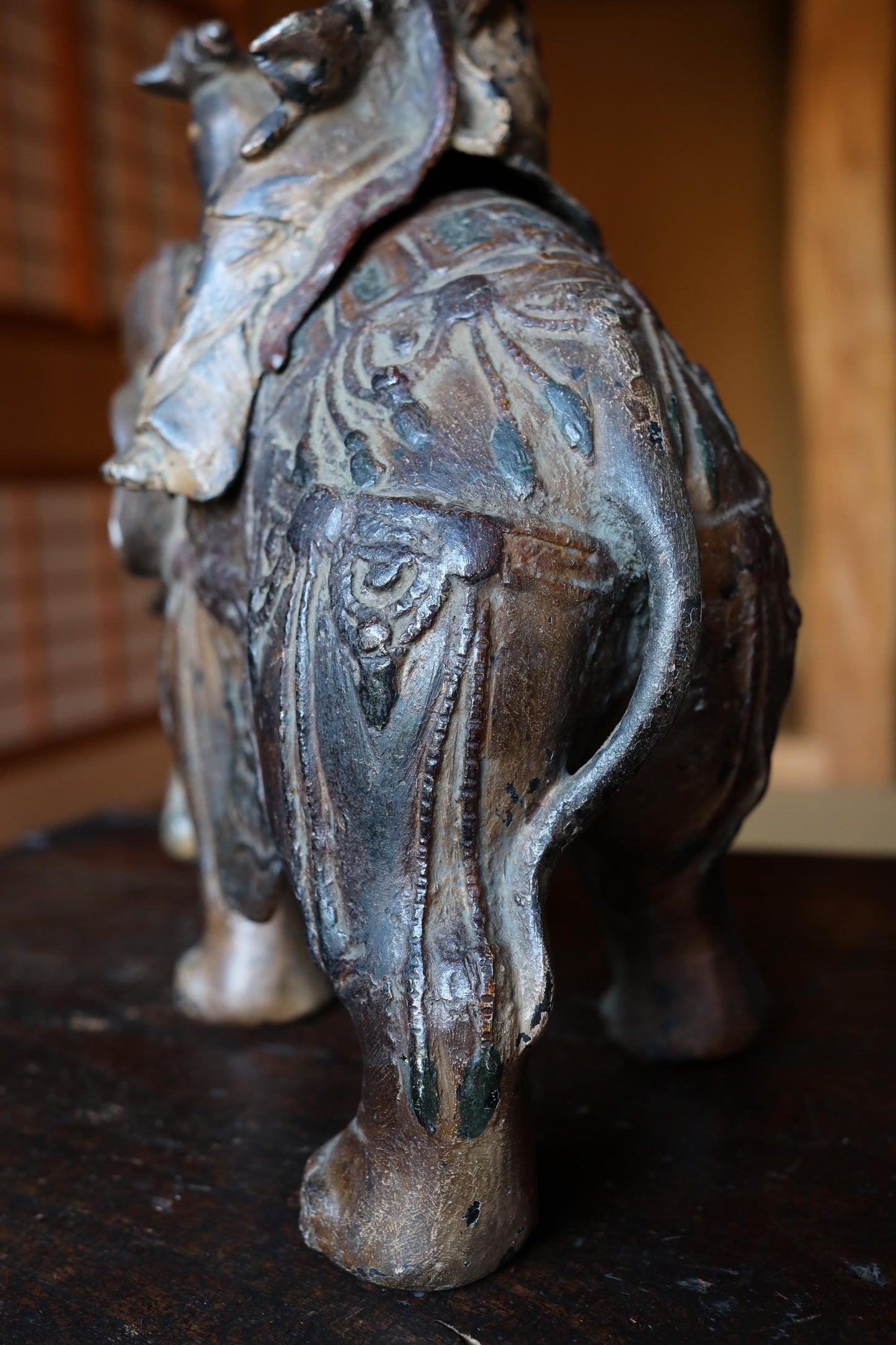 Antique Bronze Censer - Large Japanese Temple Incense Burner | Samantabhadra Statue