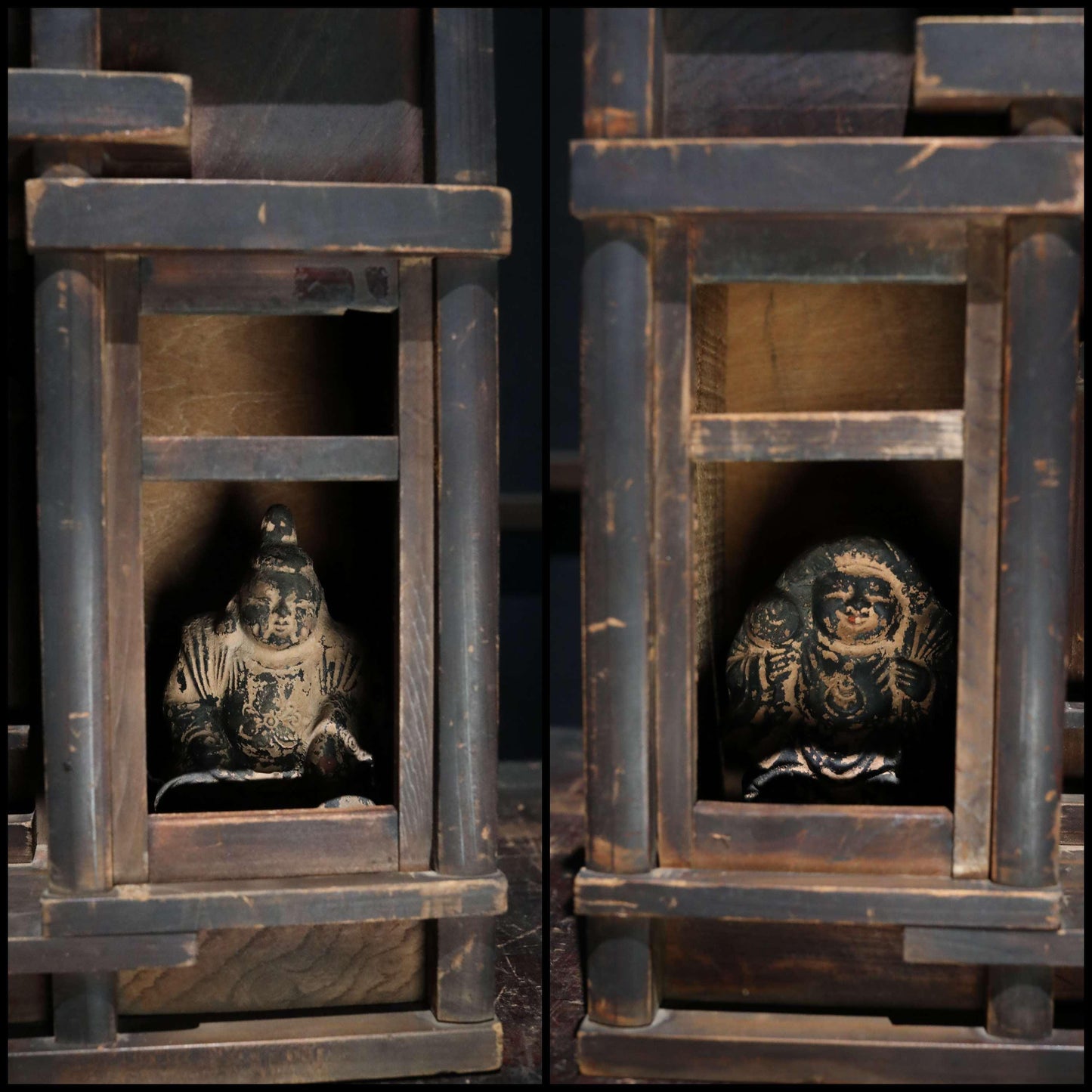 Japanese Zushi Cabinet Antique Kamidana Shelf – Shinto Shrine Altar With Ebisu And Daikoku Dolls