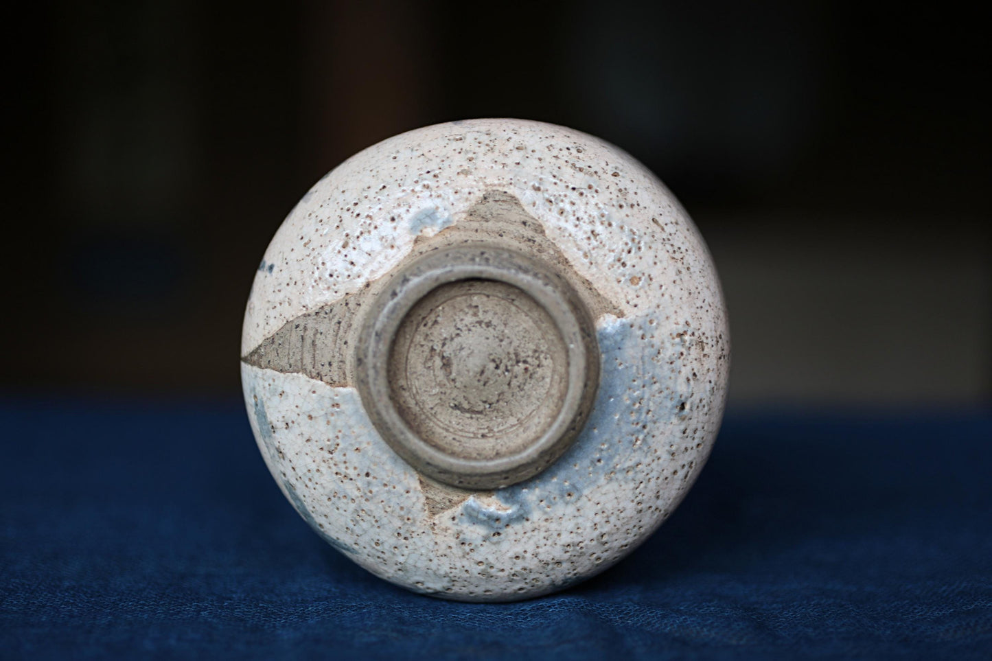 Shino Tea Bowl - Handmade Japanese Ceramic Chawan with Zen Master Daruma Art