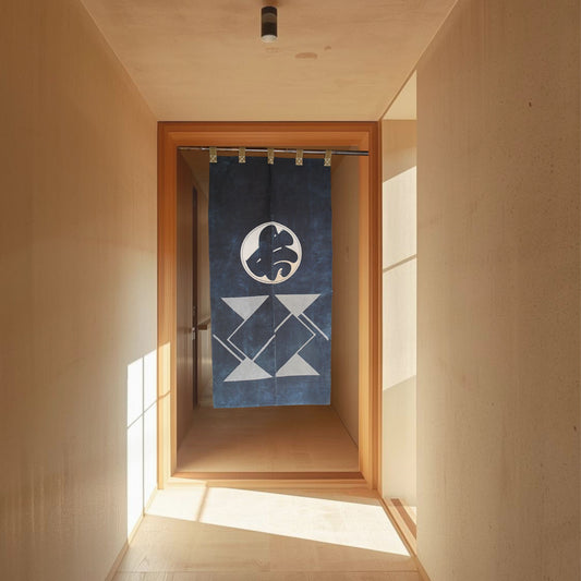 Antique Japanese Noren Curtain – Indigo Cotton Room Divider, Edo Era Crest Design