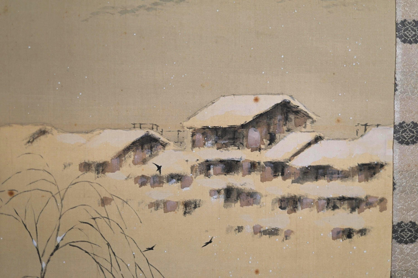 Japanese Antique Scroll - Kyoto Snow Painting on Silk and Paper, Signed Hirai Baisen Artwork