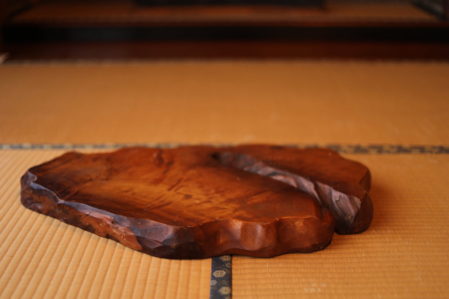 Wood Burl Bonsai Stand - Vintage Japanese Pedestal | Large Wood Display Tray 24in×14.8in