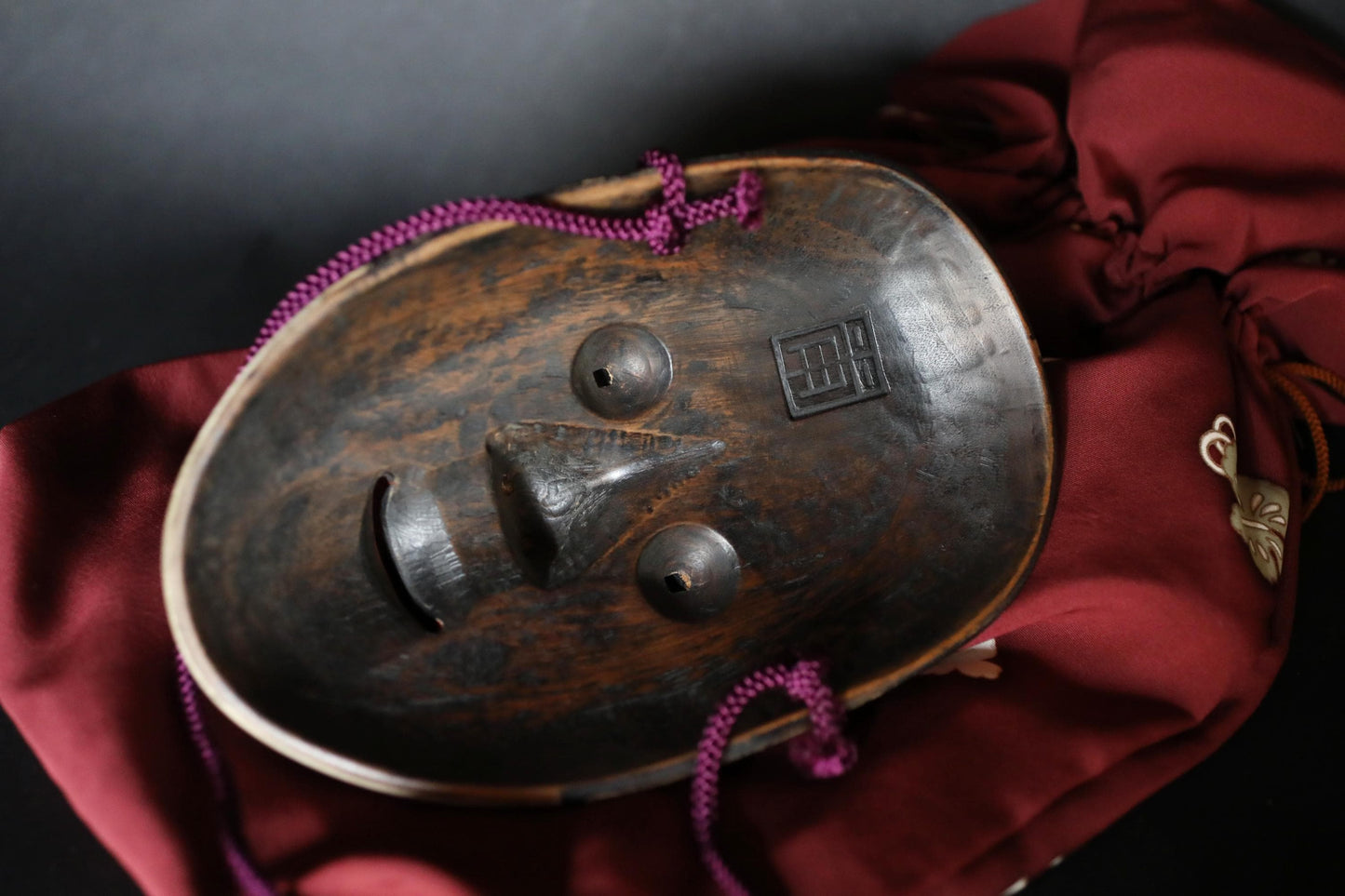 Japanese Noh Mask - Vintage Ko-omote Wood Carving | Lacquer Coated Wall Ornament