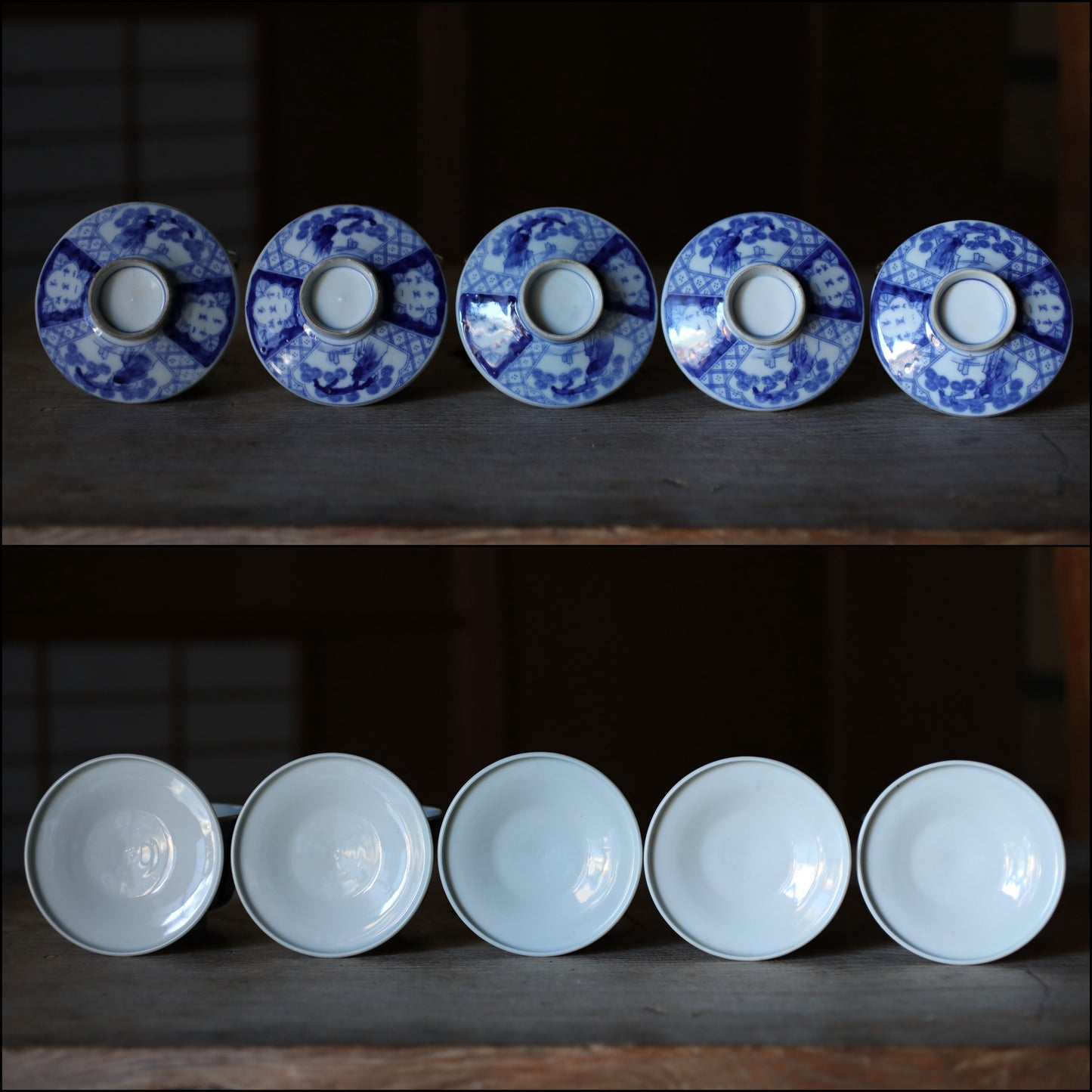 Antique Japanese Bowls - 1920s Imari Porcelain Set of 5 with Lids | Hand-Painted Blue White