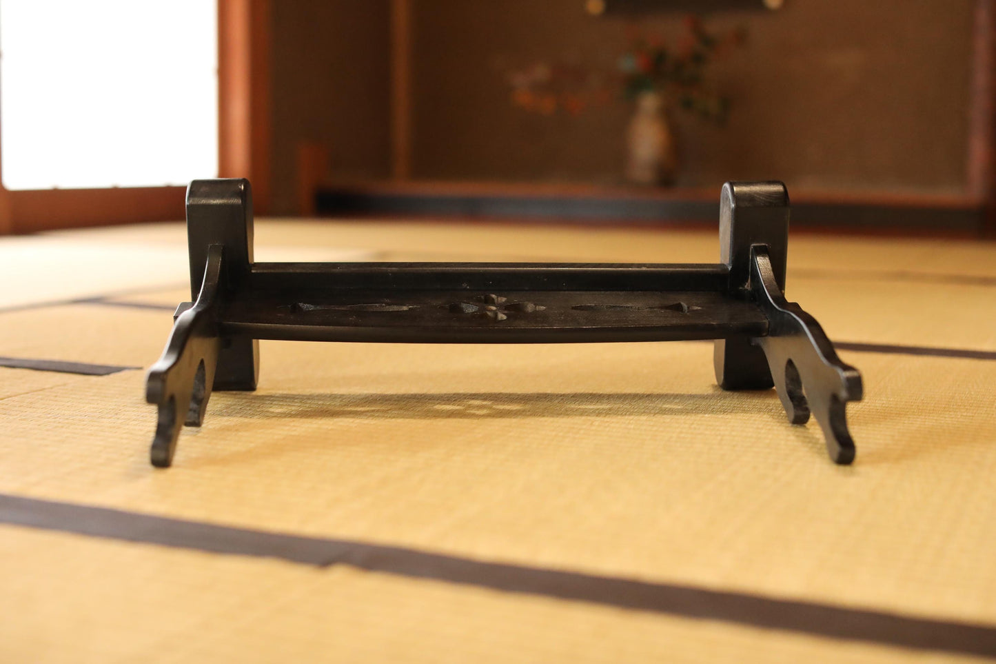 Katana Sword Rack - Vintage Black Lacquer Double Tier Samurai Sword Stand W17.9in