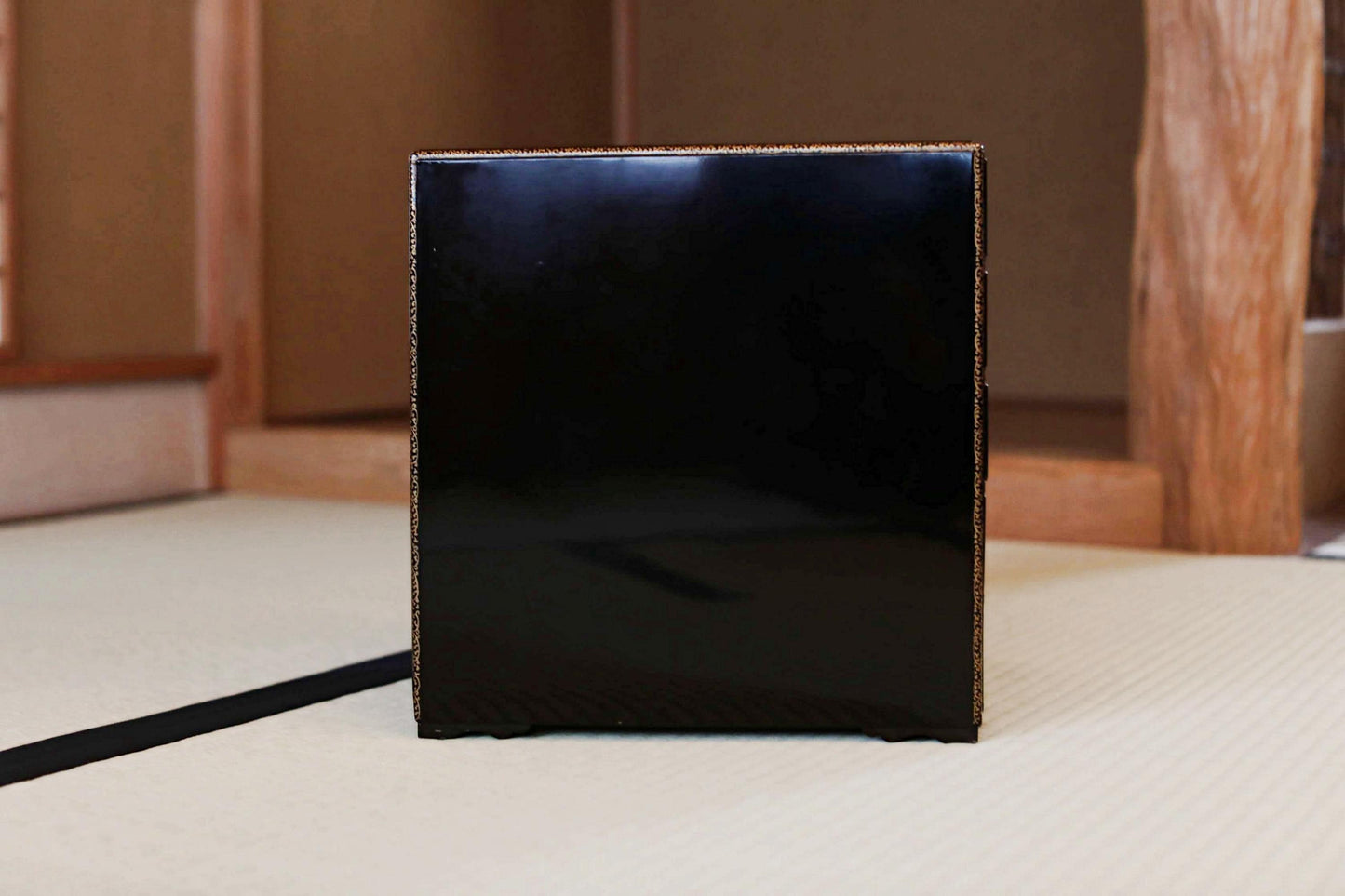 Tansu Chest: Black Lacquer Japanese Temple Chest With Gold Makie Family Crest & Glossy Finish
