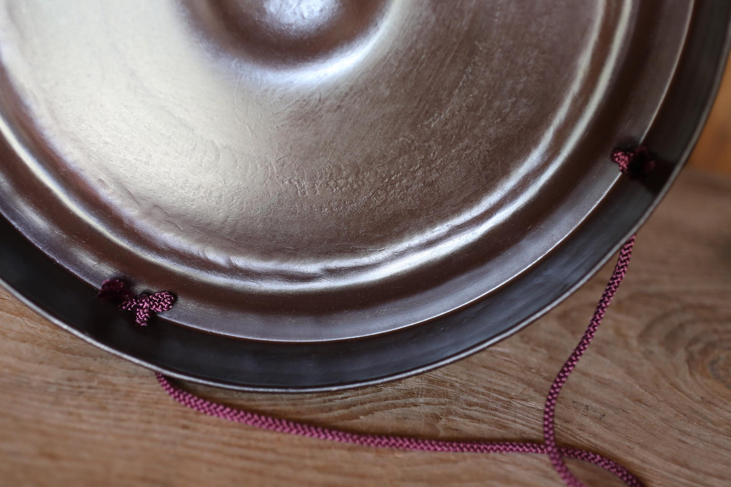 Japanese Bronze Gong - Large Antique Tea Ceremony Bell with Leather Striker | Vintage Buddhist Instrument 13.2in